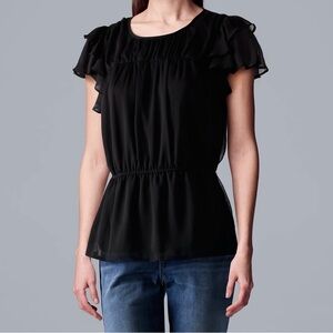 Simply Vera Vera Wang Ruffle Sleeve Peplum Top, Size Large, NWT